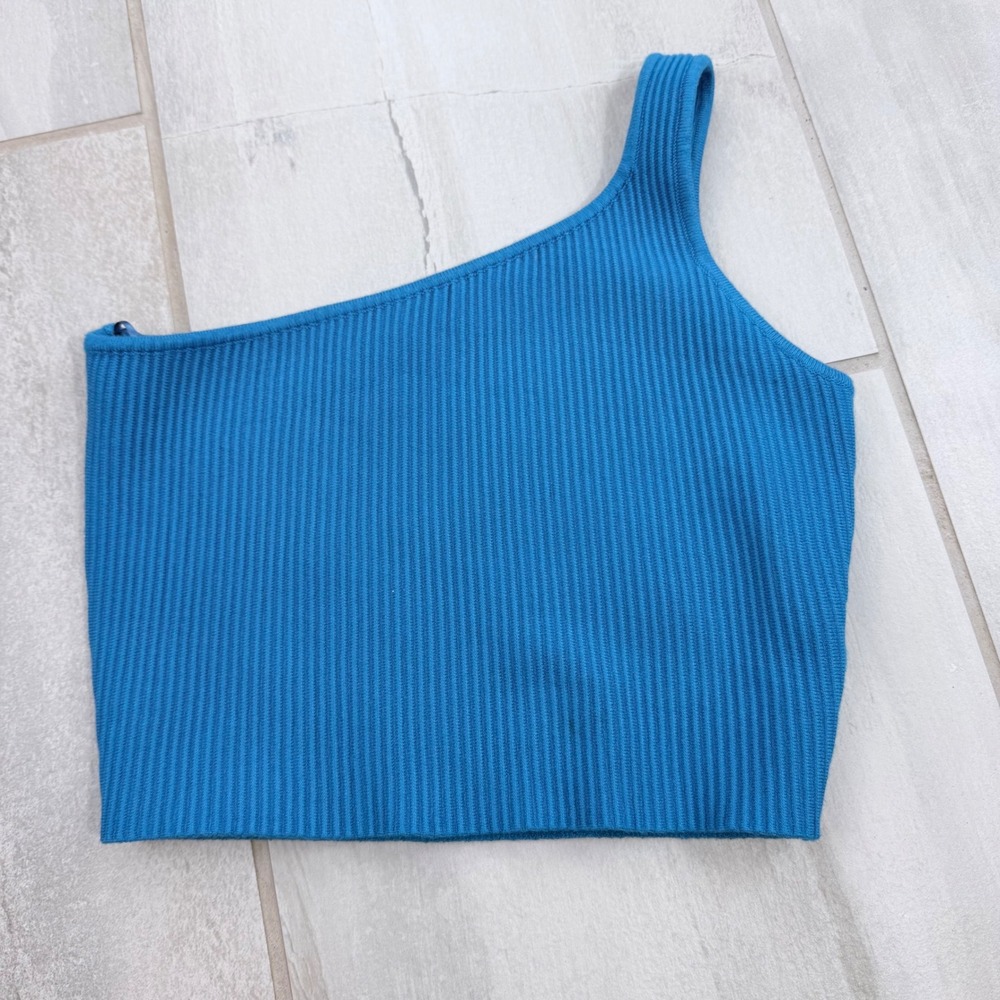 House of Harlow 1960 Teal Blue Ribbed One Shoulder Crop Top XS